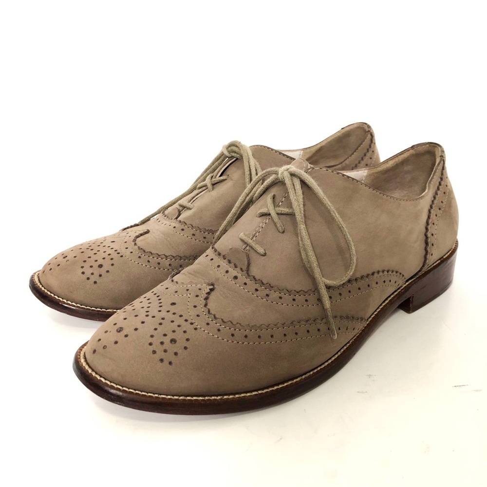 Boden Nubuck Oxford Brogues 37.5 Taupe Tan Leather Lace Up Shoes Wingtips